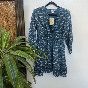 NWT blue long sleeve blue mud cloth style dress